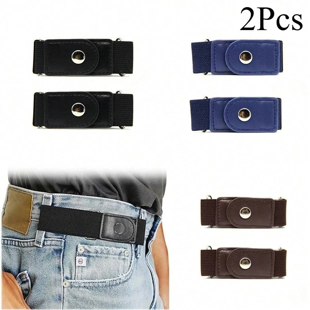 2pcs/set No Buckle Elastic Belt For Stretch Belt For Pants Jeans Casual Buckle Free Adjustable Invisible Belt
