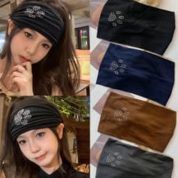 Spring Summer Hibiscus Rhinestone Wide Headbands For Women Y2K Street Style Elastic Hair Bands Fashion Hair Accessory For Daily