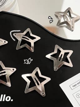 5/10pcs Star Shaped Hair Clips, 2000s Y2K Style Snap Grip Star Hairpins, Silver Metal Hair Accessories Suitable For Girls