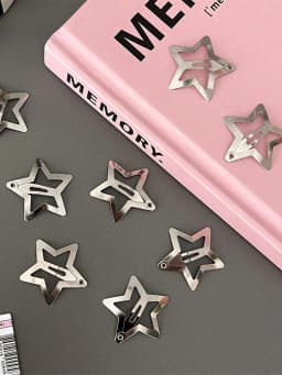 5/10pcs Star Shaped Hair Clips, 2000s Y2K Style Snap Grip Star Hairpins, Silver Metal Hair Accessories Suitable For Girls