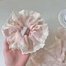 Soft Pink Gentle Lace Large Intestine Scrunchie Sweet Girl's Heart Square Scarf Temperament Ponytail Hair Accessories