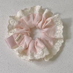 Soft Pink Gentle Lace Large Intestine Scrunchie Sweet Girl's Heart Square Scarf Temperament Ponytail Hair Accessories