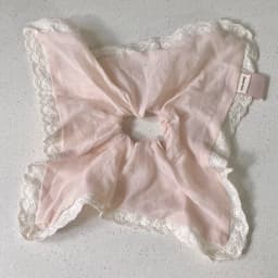 Soft Pink Gentle Lace Large Intestine Scrunchie Sweet Girl's Heart Square Scarf Temperament Ponytail Hair Accessories