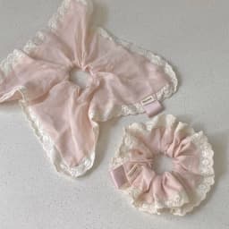 Soft Pink Gentle Lace Large Intestine Scrunchie Sweet Girl's Heart Square Scarf Temperament Ponytail Hair Accessories