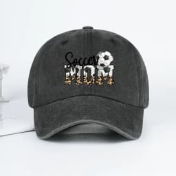 Leopard Print Soccer Mom Washed Baseball Cap Adjustable Unisex Soccer Game Day Hat For Moms