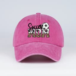 Leopard Print Soccer Mom Washed Baseball Cap Adjustable Unisex Soccer Game Day Hat For Moms