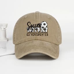Leopard Print Soccer Mom Washed Baseball Cap Adjustable Unisex Soccer Game Day Hat For Moms