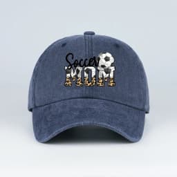 Leopard Print Soccer Mom Washed Baseball Cap Adjustable Unisex Soccer Game Day Hat For Moms