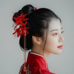 Red Magic-Lily Hairpin Silk Flower Tassel Hair Accessories for Women Birthday Party Stage Show Elegant Headwear