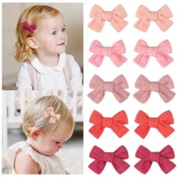 10Pcs Cute Bow Hair Clips for Kids Cotton-Linen Baby to Children Hairpins Soft Fully-Wrapped Design, Safe Hair Accessories