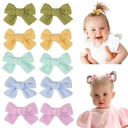 10Pcs Cute Bow Hair Clips for Kids Cotton-Linen Baby to Children Hairpins Soft Fully-Wrapped Design, Safe Hair Accessories