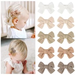 10Pcs Cute Bow Hair Clips for Kids Cotton-Linen Baby to Children Hairpins Soft Fully-Wrapped Design, Safe Hair Accessories