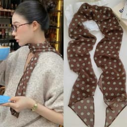 Summer New INS Style Brown Chiffon Polka Dot Long Silk Scarf Multifunctional Accessory Neck Women's Headband Tie Hair Towel Gift
