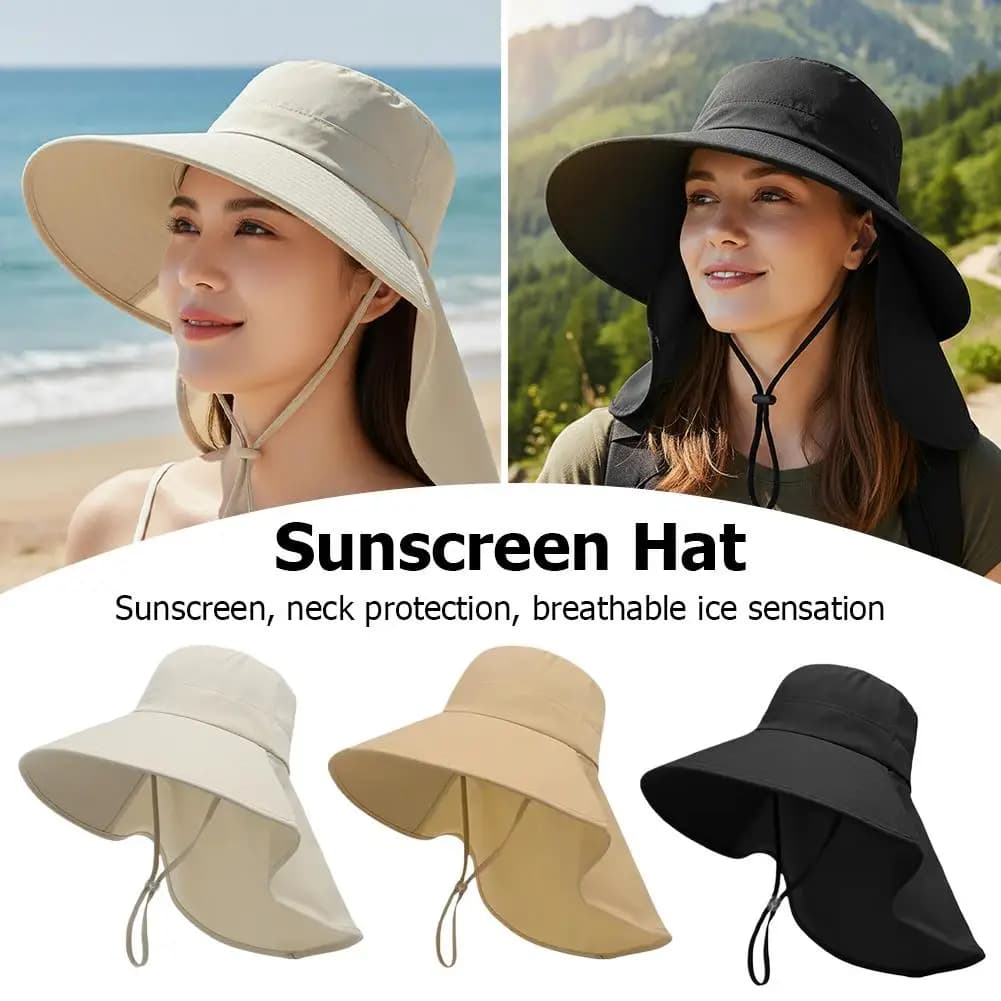Protection Sun Hat Polyester Fiber Wide Brim with Neck Cover Cooling Quick Dry Beach Hiking Fishing Gardening Outdoor Activities