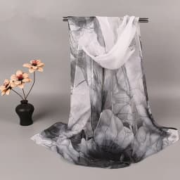 Fashion Spring Summer Women Floral Printing Beach Silk Scarf Shawls Female Long Wraps Beach Sunscreen Hijab Lotus Pattern