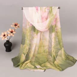 Fashion Spring Summer Women Floral Printing Beach Silk Scarf Shawls Female Long Wraps Beach Sunscreen Hijab Lotus Pattern