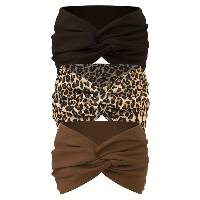 3 Pack Women’s Stretchy Non-Slip Sweat-Absorbing Yoga Headbands, Breathable Leopard Print Sports Headscarves for Running Fitness