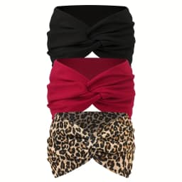 3 Pack Women’s Stretchy Non-Slip Sweat-Absorbing Yoga Headbands, Breathable Leopard Print Sports Headscarves for Running Fitness