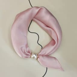 Women Luxury Satin Neck Scarf with Magnetic Buckle, Faux Pearl Pendant, Solid Black Easy Wear Necktie Scarf for Office Party