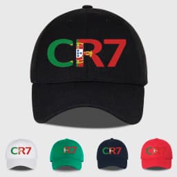 CR7 Portugal Print Black Baseball Cap Adjustable Unisex Football Player Casual Sun Hat