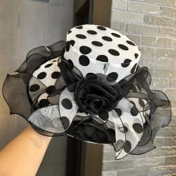 Lightweight Women's Sun Hat Features Large Floral Design Polka Dot Print Making It Perfect for Church and Outdoor Activities