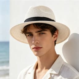 Wide Brim Jazz Sun Hat Summer Men's Dense Straw Hat Panama Hat with Black Ribbon XKTYM07