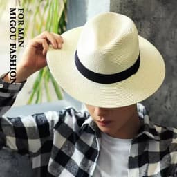 Wide Brim Jazz Sun Hat Summer Men's Dense Straw Hat Panama Hat with Black Ribbon XKTYM07