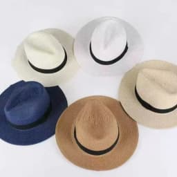 Wide Brim Jazz Sun Hat Summer Men's Dense Straw Hat Panama Hat with Black Ribbon XKTYM07