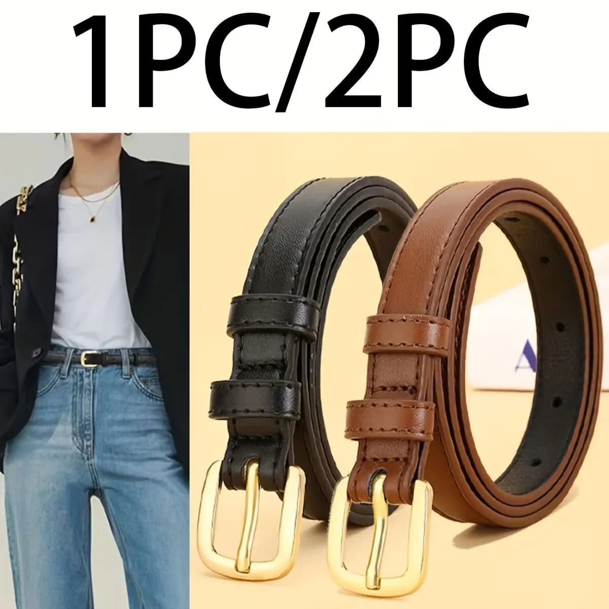 1pc/2pcs New Women's Casual PU Belt, Multiple Colors Available, Alloy Buckle Belt,, Daily Wear, and Commuting women belts