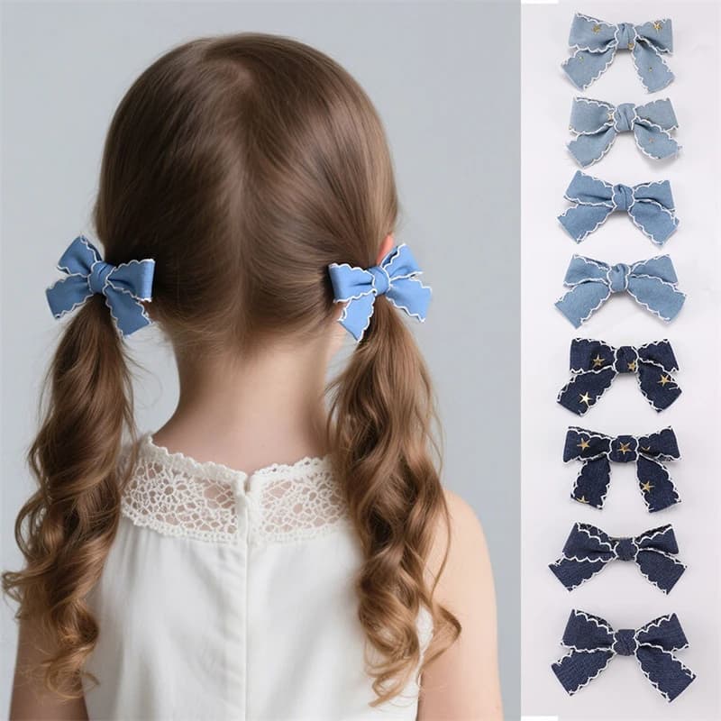 2/8pcs/set Star Denim Bow Hair Clips – Alligator Clips for Double Ponytails, Cute & Versatile Everyday Essential.