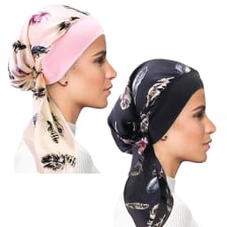 2PCS Women Printed Pre-Tied Turban Cap Long Tail Headscarf Strechy Bandana Muslim Hijab Inner Caps Hair Loss Cover BeaniesBonnet