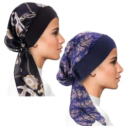 2PCS Women Printed Pre-Tied Turban Cap Long Tail Headscarf Strechy Bandana Muslim Hijab Inner Caps Hair Loss Cover BeaniesBonnet