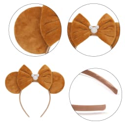 Cute Pink Plush Mouse Ears Headband With Rhinestone Bow Pearl Accents For Party Cosplay DIY Birthday Gift, Kids & Adults