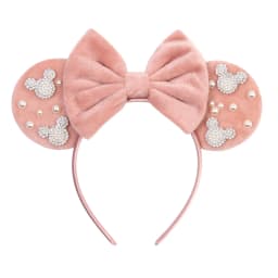 Cute Pink Plush Mouse Ears Headband With Rhinestone Bow Pearl Accents For Party Cosplay DIY Birthday Gift, Kids & Adults