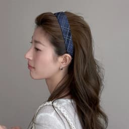 Vintage Elastic Hair Hoop Blue Plaid Headband With Heart Pendant Women Hair Accessories For Daily Party Wear