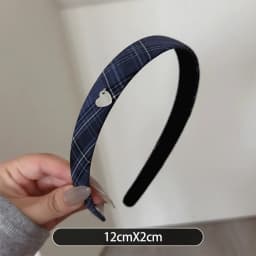 Vintage Elastic Hair Hoop Blue Plaid Headband With Heart Pendant Women Hair Accessories For Daily Party Wear