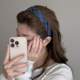 Vintage Elastic Hair Hoop Blue Plaid Headband With Heart Pendant Women Hair Accessories For Daily Party Wear