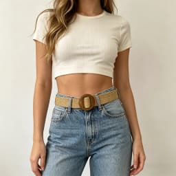 1pc Women Square Wooden Buckle Boho Straw Belt For Daily Decoration Weave Detail Women Belt Girdle For Dress Jeans Summer Beach