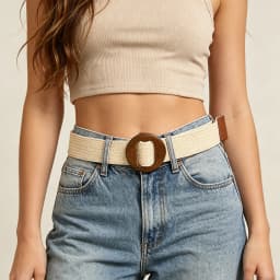 1pc Women Square Wooden Buckle Boho Straw Belt For Daily Decoration Weave Detail Women Belt Girdle For Dress Jeans Summer Beach