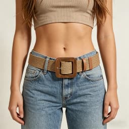 1pc Women Square Wooden Buckle Boho Straw Belt For Daily Decoration Weave Detail Women Belt Girdle For Dress Jeans Summer Beach