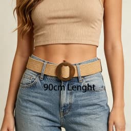 1pc Women Square Wooden Buckle Boho Straw Belt For Daily Decoration Weave Detail Women Belt Girdle For Dress Jeans Summer Beach