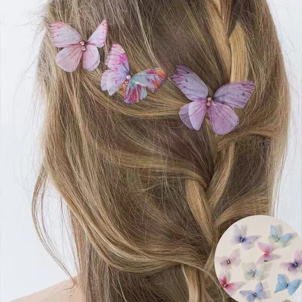 5/10PCS Princess Mesh Gradient Double-layer Butterfly Hair Clips Lovely Girls Hairpins Children Daily Headwear Hair Accessories