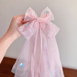 Cute Princess Tulle Bow Hair Clips for Girl Long Ribbon Streamer Flower Decor Hair Barrettes Toddler Kids Sweet Hair Accessories