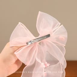 Cute Princess Tulle Bow Hair Clips for Girl Long Ribbon Streamer Flower Decor Hair Barrettes Toddler Kids Sweet Hair Accessories