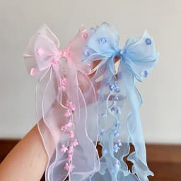 Cute Princess Tulle Bow Hair Clips for Girl Long Ribbon Streamer Flower Decor Hair Barrettes Toddler Kids Sweet Hair Accessories