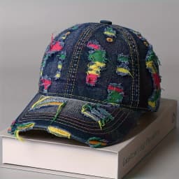 Unisex Retro Distressed Denim Baseball Cap - Adjustable Snap-Button Korean Style Ripped Cap, Breathable Washed Denim Fabric