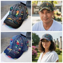Unisex Retro Distressed Denim Baseball Cap - Adjustable Snap-Button Korean Style Ripped Cap, Breathable Washed Denim Fabric