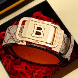 Men's Leather Belt with Automatic Buckle, Casual Business Style, Anti-Slip Design, Perfect for Work & Date Nights
