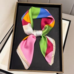Geometric Color Block Silk Square Headscarf Women Soft Hijab All Seasons Decorate Neckerchief Female Foulard Bandana Daily Wear