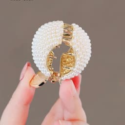 Rhinestone & Pearl Ponytail Hair Claw Clip, Sparkly High Ponytail Holder, Strong Hold Hair Accessory for Women Daily & Party Sty